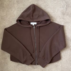 Pink Rose Chocolate Brown Comfy Cropped Hoodie Size M